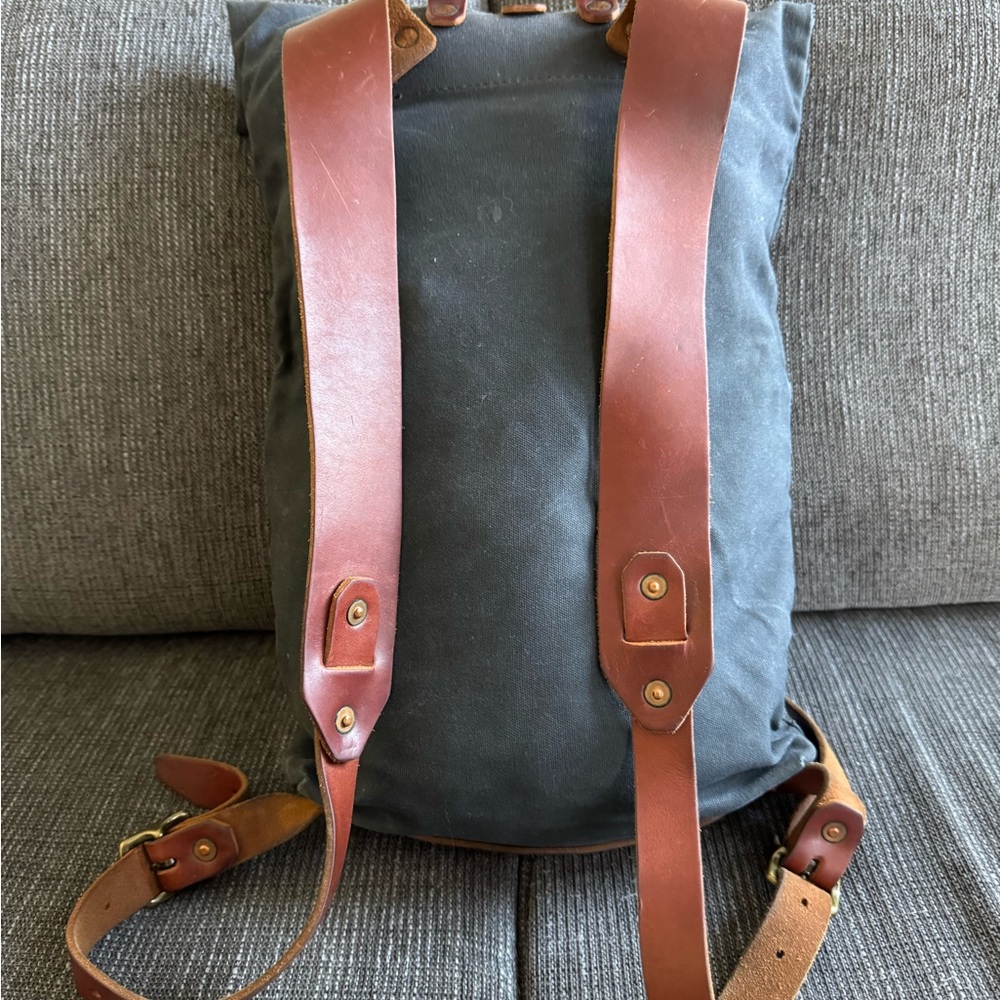 Bradley Mountain Waxed Canvas Roll-Top Backpack with Brown Leather Trim - Slate - Picture 3 of 6